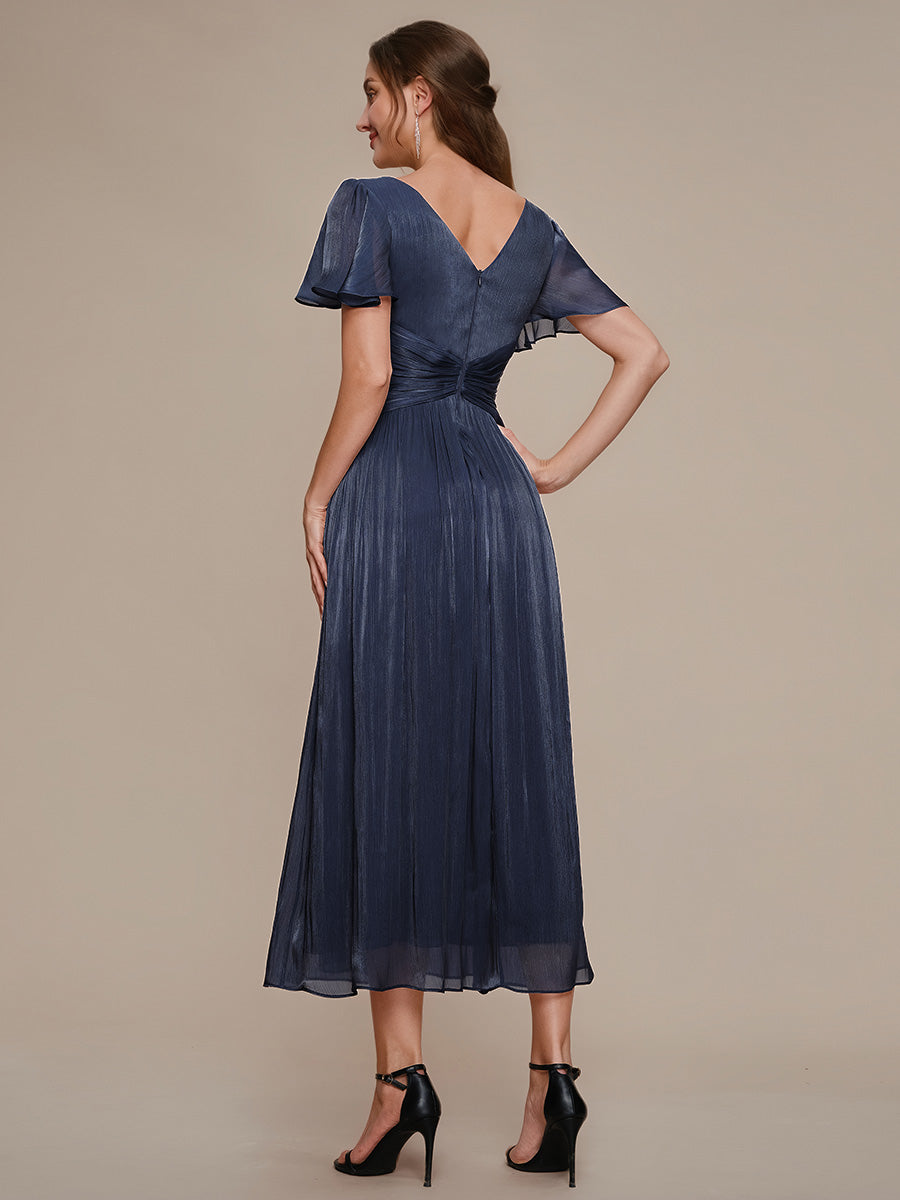 Ruffled Sea-island Ruffle Sleeve Midi Wedding Guest Dress #color_Navy Blue