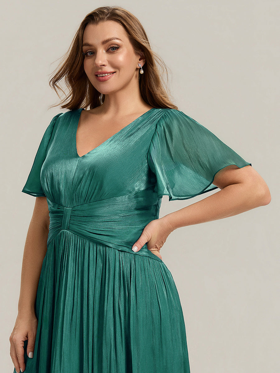 Ruffled Sea-island Ruffle Sleeve Midi Wedding Guest Dress #color_Teal Blue