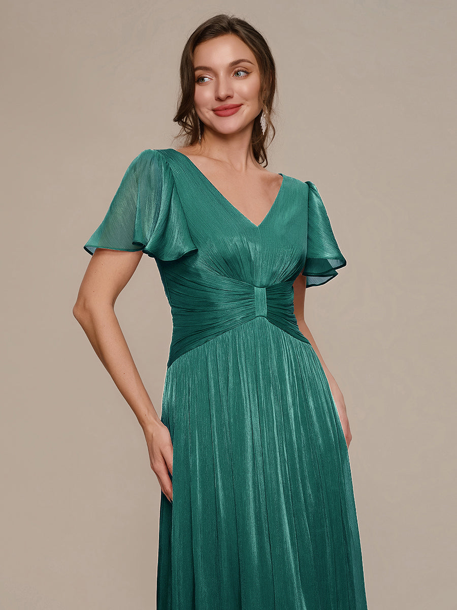 Ruffled Sea-island Ruffle Sleeve Midi Wedding Guest Dress #color_Teal Blue