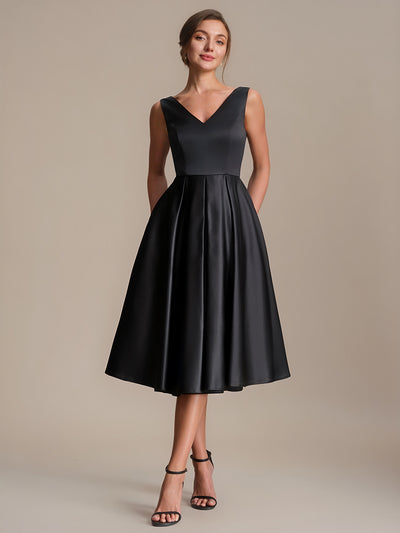 Pleated Satin Sleeveless Wedding Guest Dress
