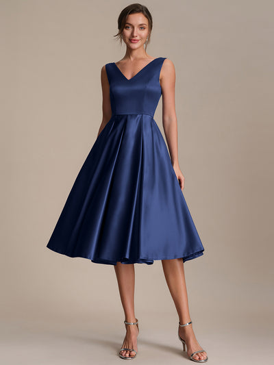 Pleated Satin Sleeveless Wedding Guest Dress