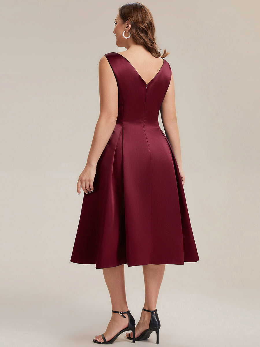 Satin Sleeveless Ball-Gown Wedding Guest Dress #color_Burgundy