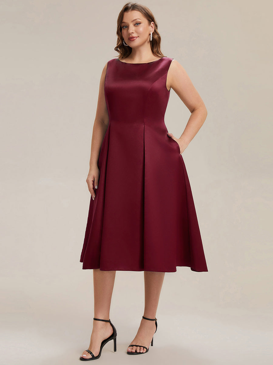 Plus Size Pocket Satin Wedding Guest Dress #color_Burgundy