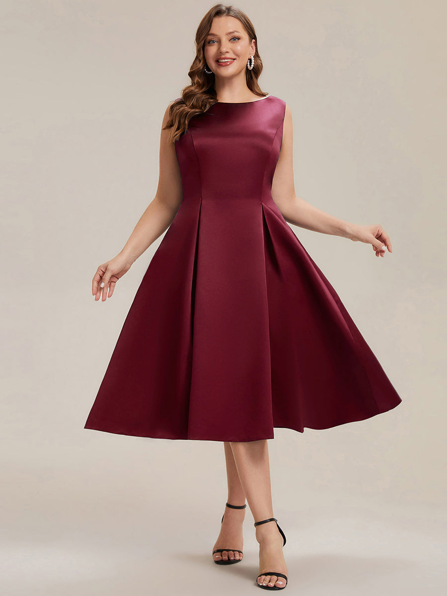 Plus Size Pocket Satin Wedding Guest Dress #color_Burgundy