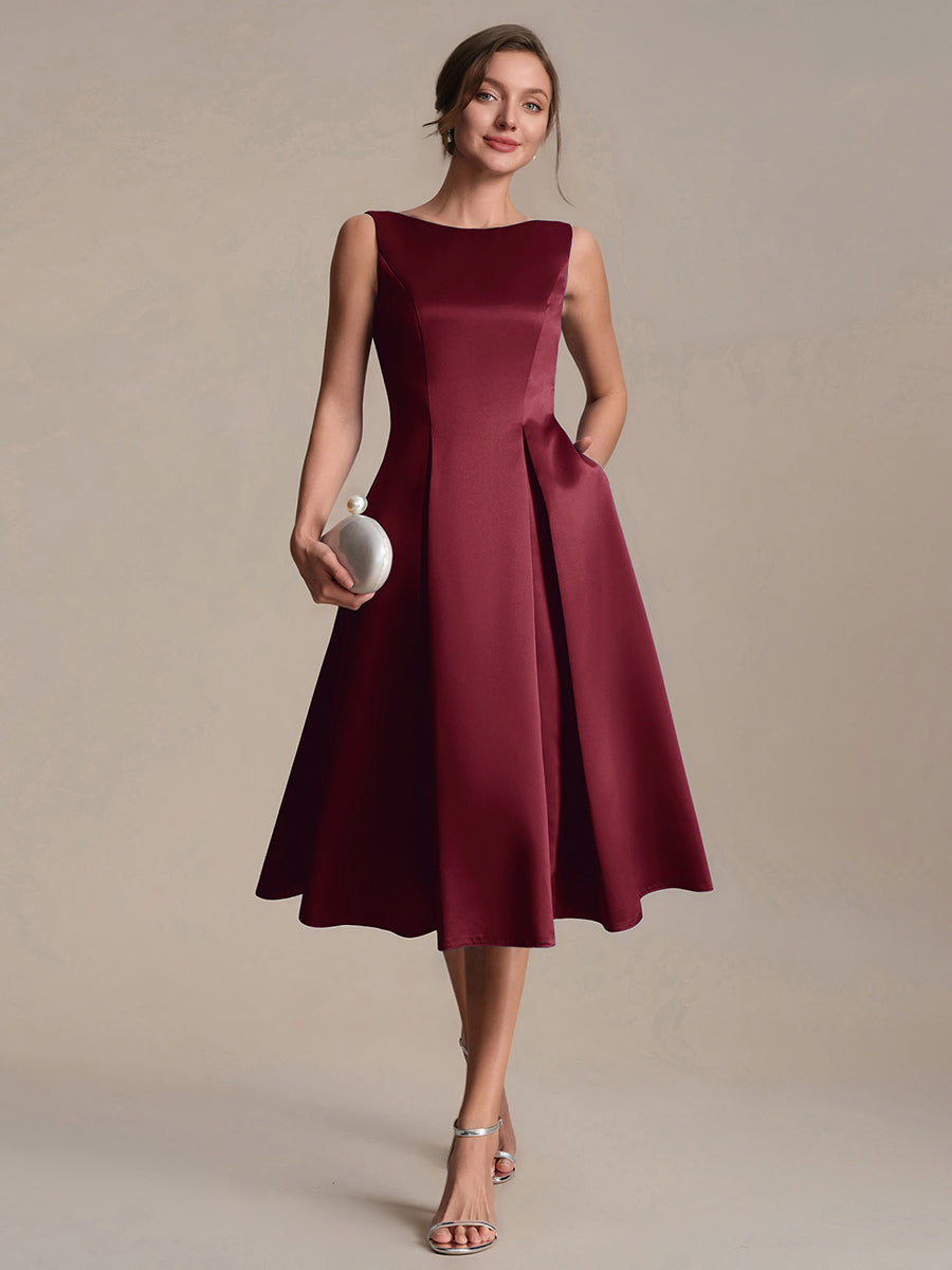 Satin Sleeveless Ball-Gown Wedding Guest Dress #color_Burgundy