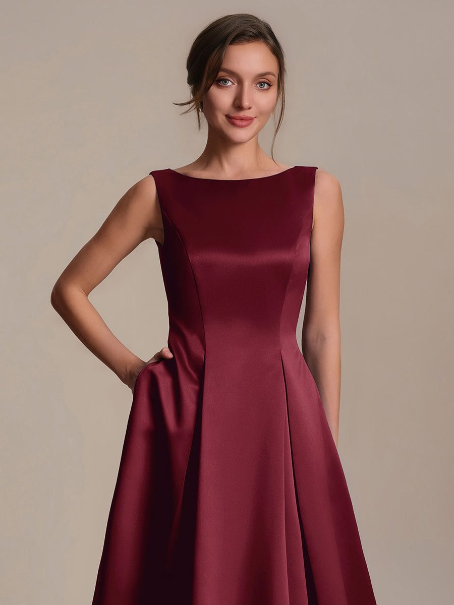 Satin Sleeveless Ball-Gown Wedding Guest Dress #color_Burgundy