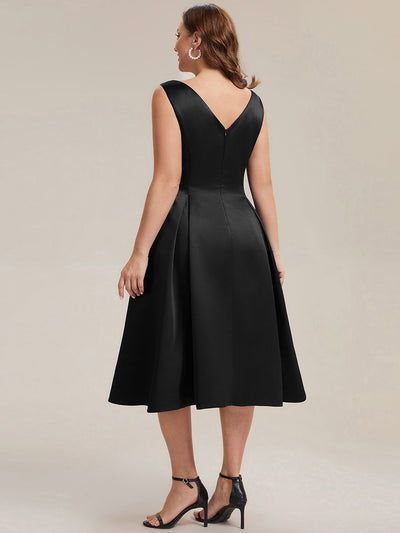 Plus Size Pocket Satin Wedding Guest Dress #color_Black
