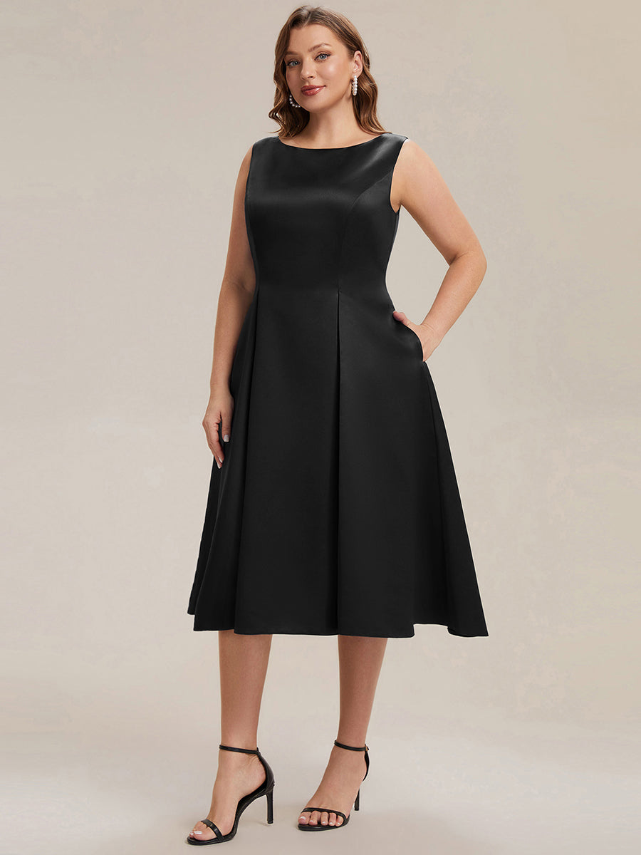 Plus Size Pocket Satin Wedding Guest Dress #color_Black