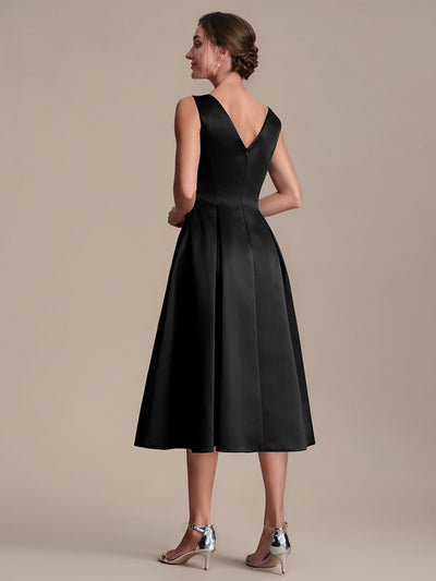 Satin Sleeveless Ball-Gown Wedding Guest Dress #color_Black