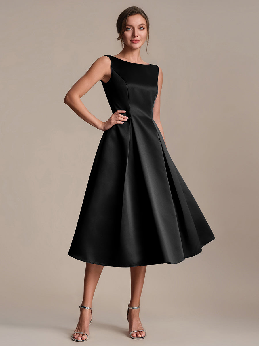 Satin Sleeveless Ball-Gown Wedding Guest Dress #color_Black