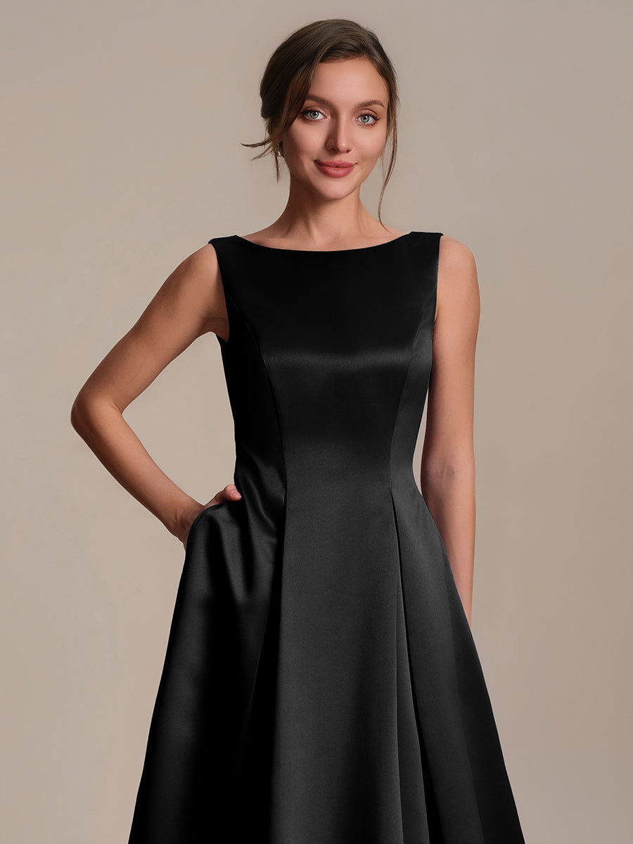 Ever-Pretty Satin Sleeveless Midi Midi Dress with Pockets