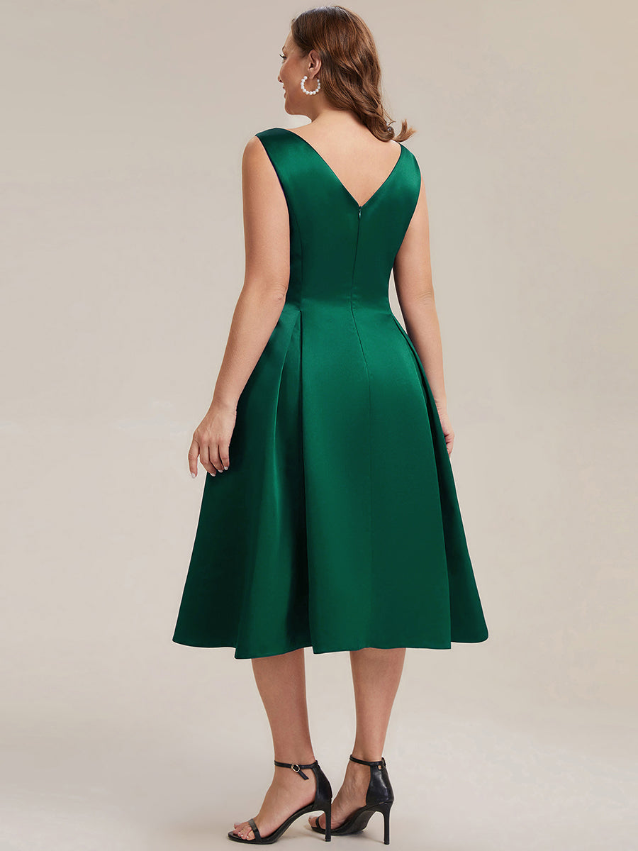 Satin Sleeveless Ball-Gown Wedding Guest Dress #color_Dark Green