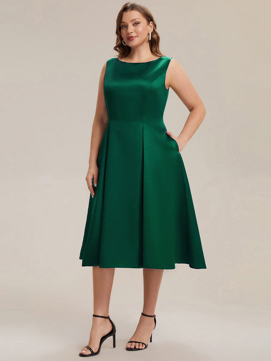 Plus Size Pocket Satin Wedding Guest Dress #color_Dark Green