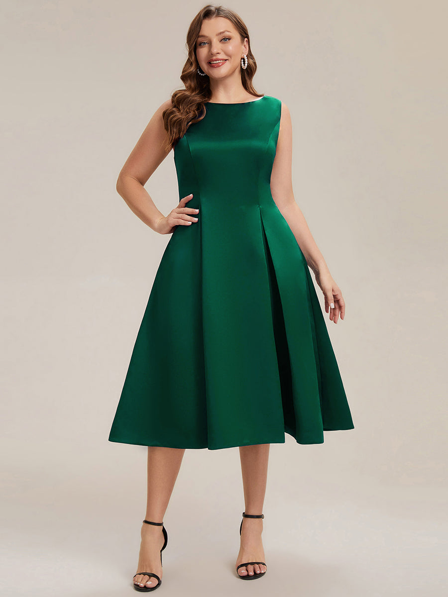 Satin Sleeveless Ball-Gown Wedding Guest Dress #color_Dark Green