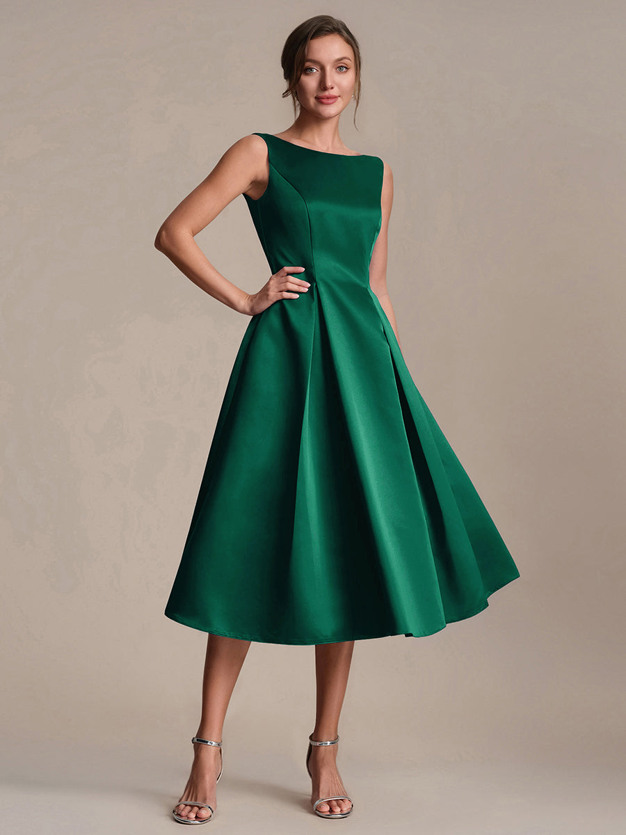 Satin Sleeveless Ball-Gown Wedding Guest Dress #color_Dark Green