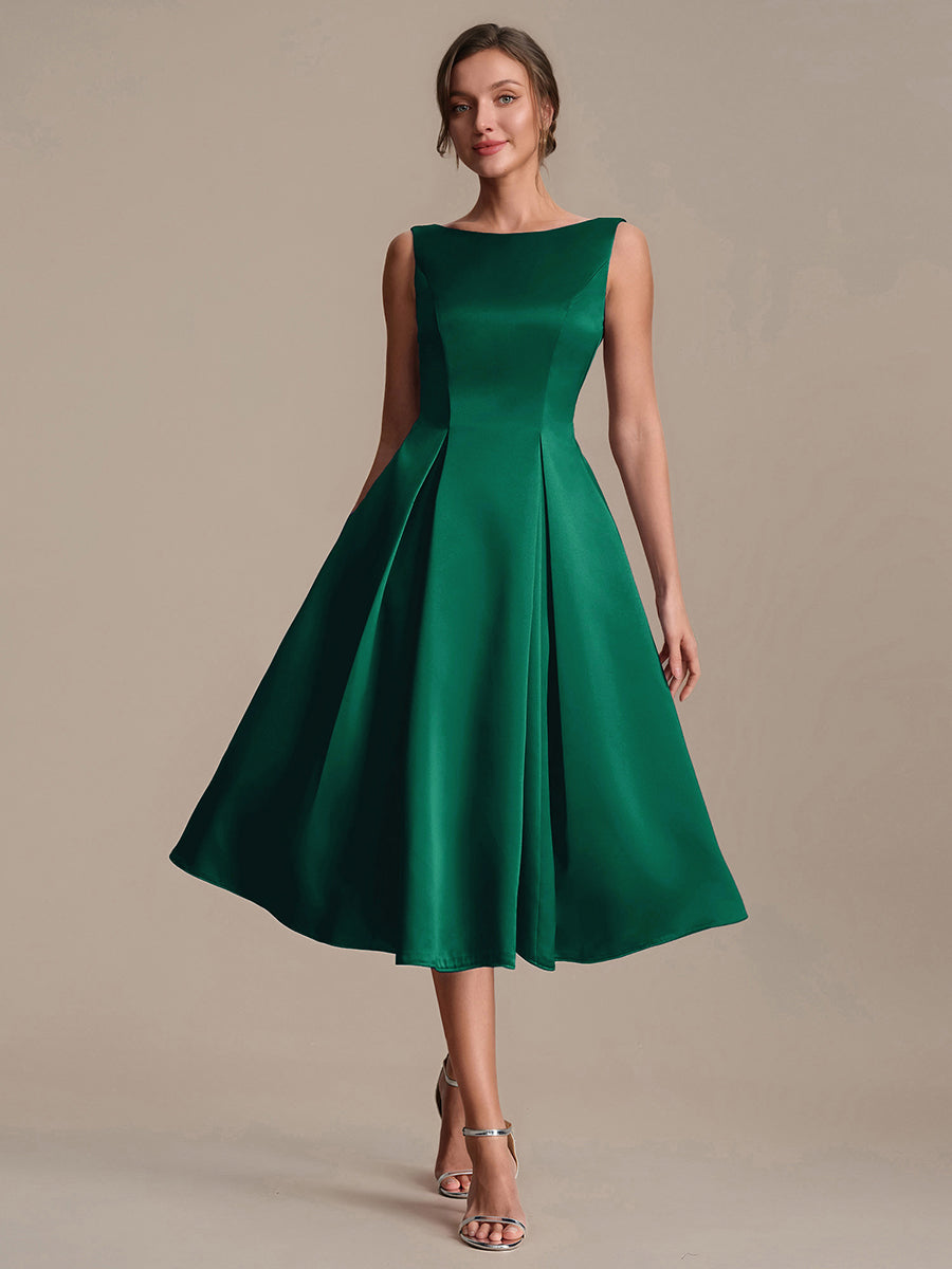 Satin Sleeveless Ball-Gown Wedding Guest Dress #color_Dark Green