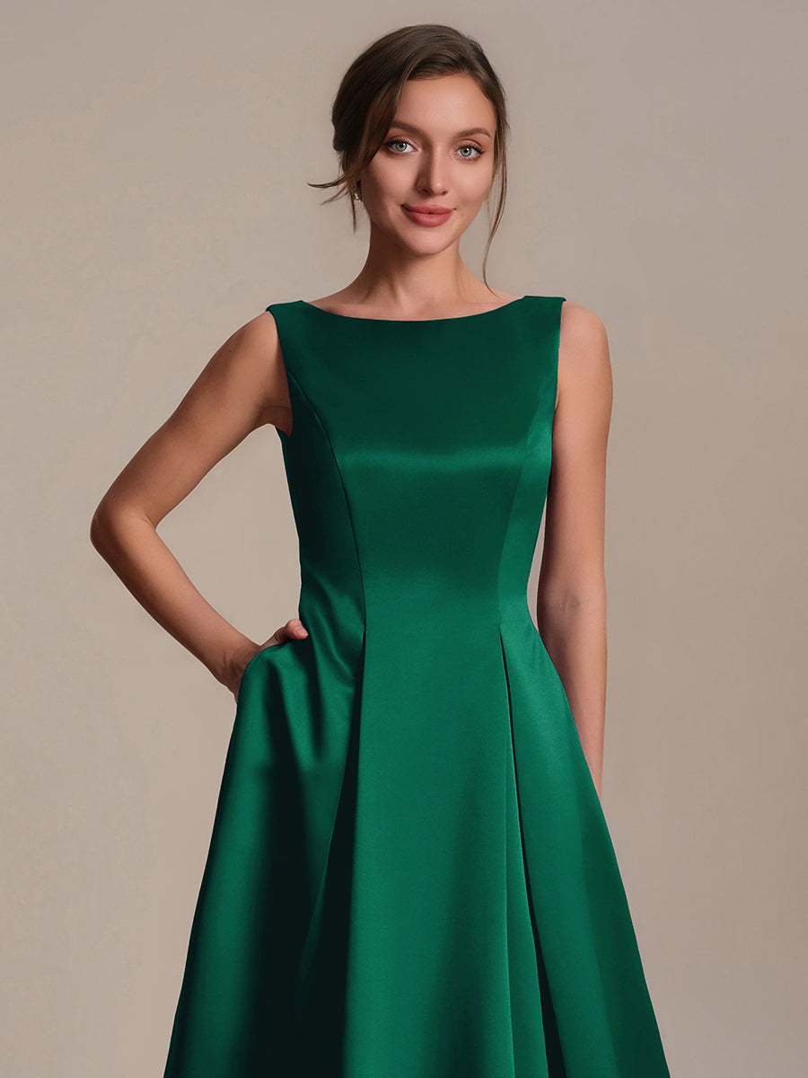 Satin Sleeveless Ball-Gown Wedding Guest Dress #color_Dark Green