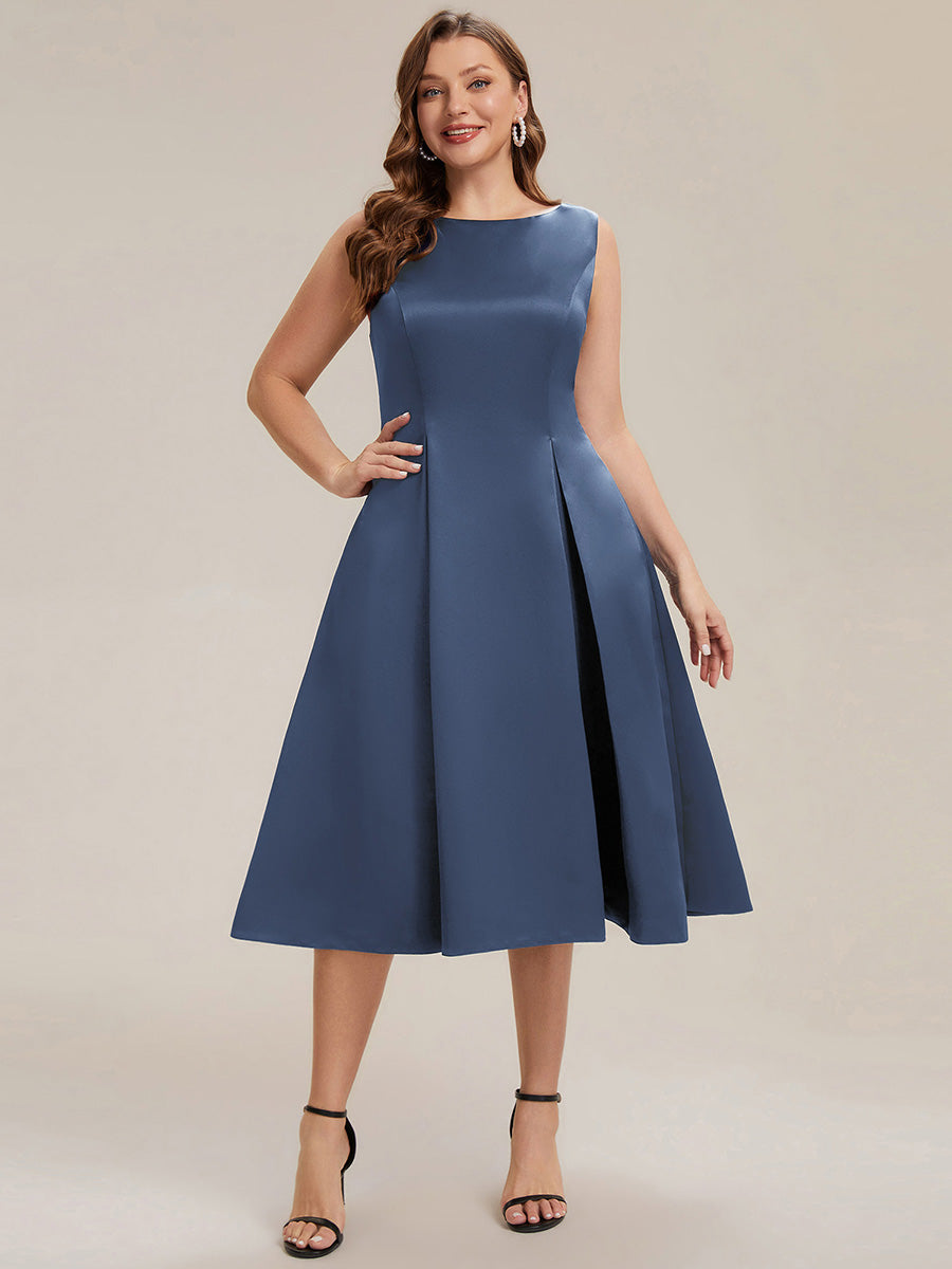 Ever-Pretty Plus Size Satin Midi Cocktail Dress with Pockets