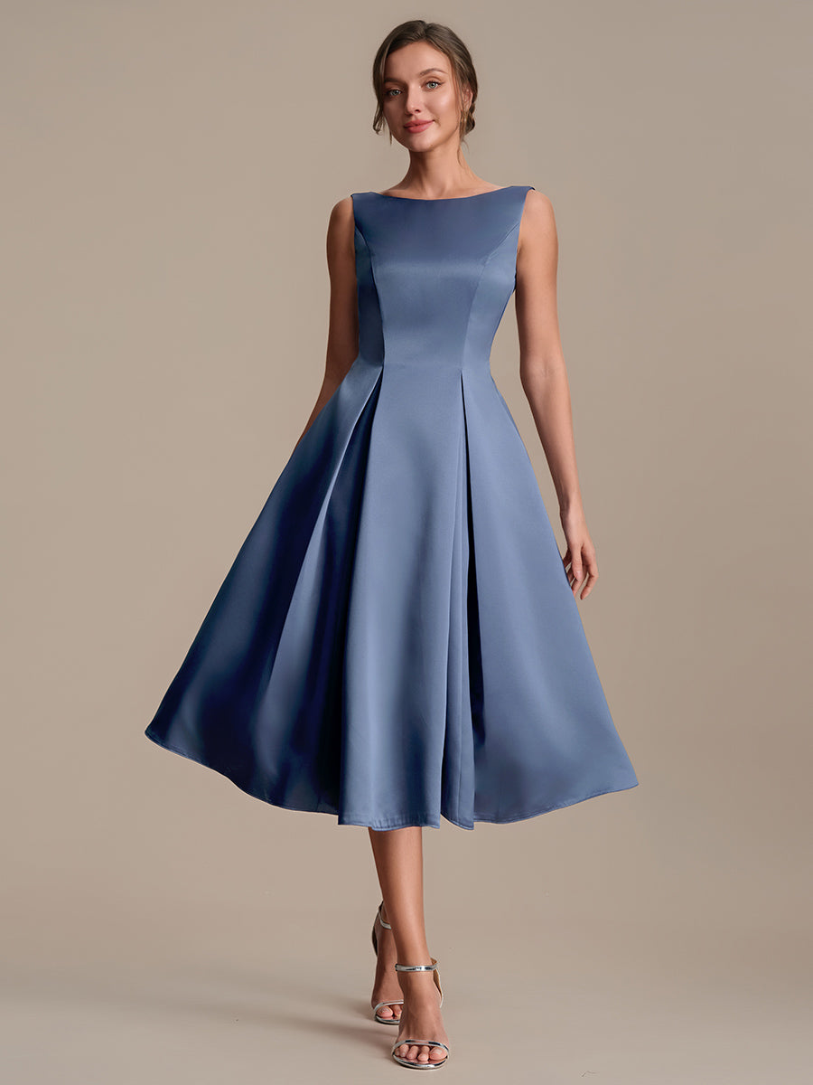 Satin Sleeveless Ball-Gown Wedding Guest Dress #color_Dusty Blue