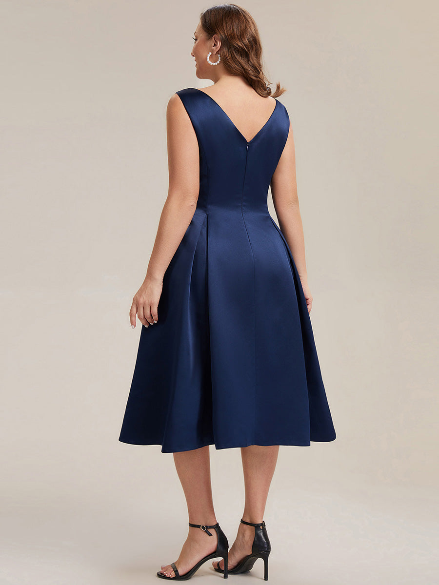 Plus Size Pocket Satin Wedding Guest Dress #color_Navy Blue