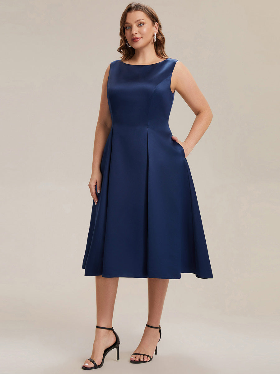 Plus Size Pocket Satin Wedding Guest Dress #color_Navy Blue