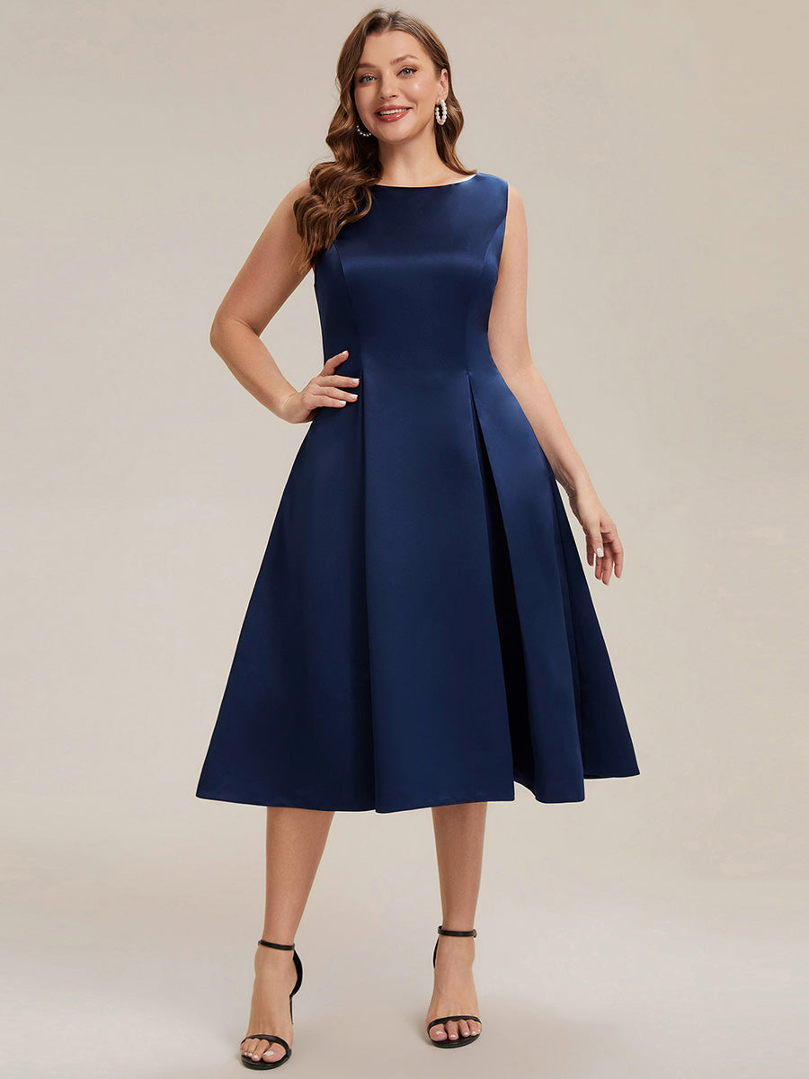 Plus Size Pocket Satin Wedding Guest Dress #color_Navy Blue