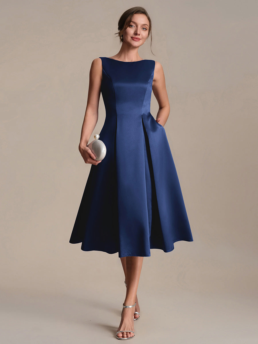 Satin Sleeveless Ball-Gown Wedding Guest Dress #color_Navy Blue