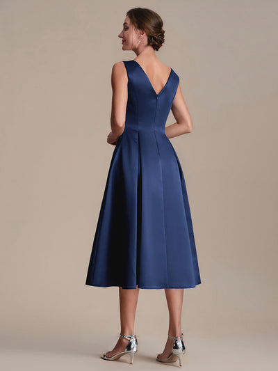 Satin Sleeveless Ball-Gown Wedding Guest Dress #color_Navy Blue