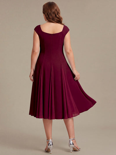 Plus Size Cap Sleeve Wedding Guest Dress #color_Burgundy