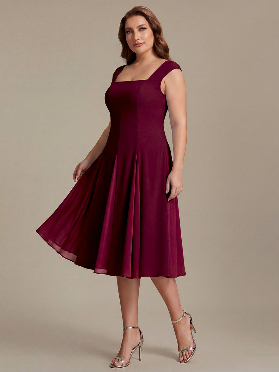 Plus Size Cap Sleeve Wedding Guest Dress #color_Burgundy