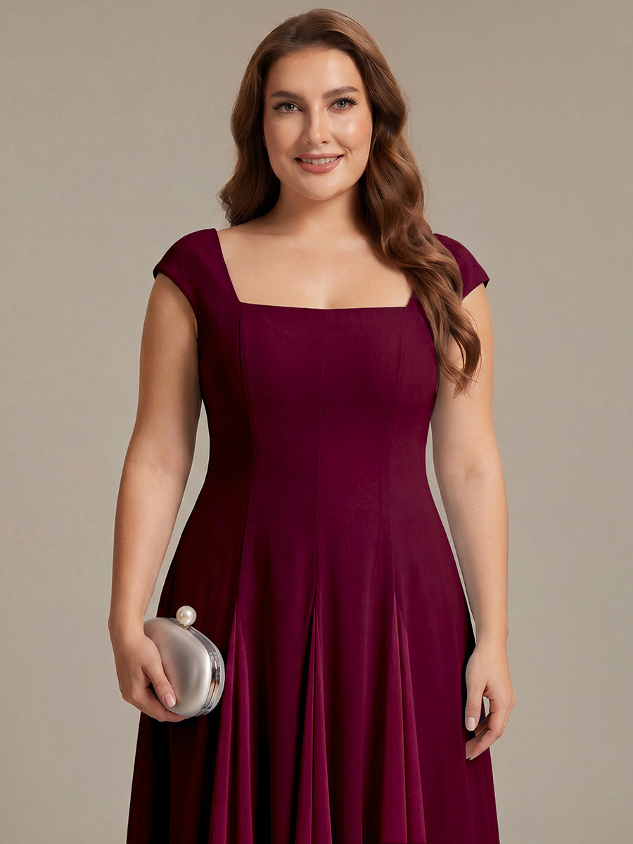 Plus Size Cap Sleeve Wedding Guest Dress #color_Burgundy