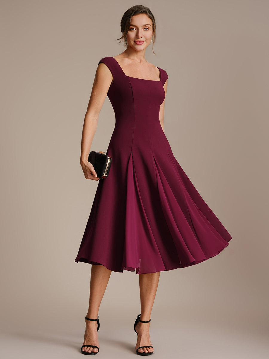 A-Line Midi Cap Sleeve Wedding Guest Dress #color_Burgundy