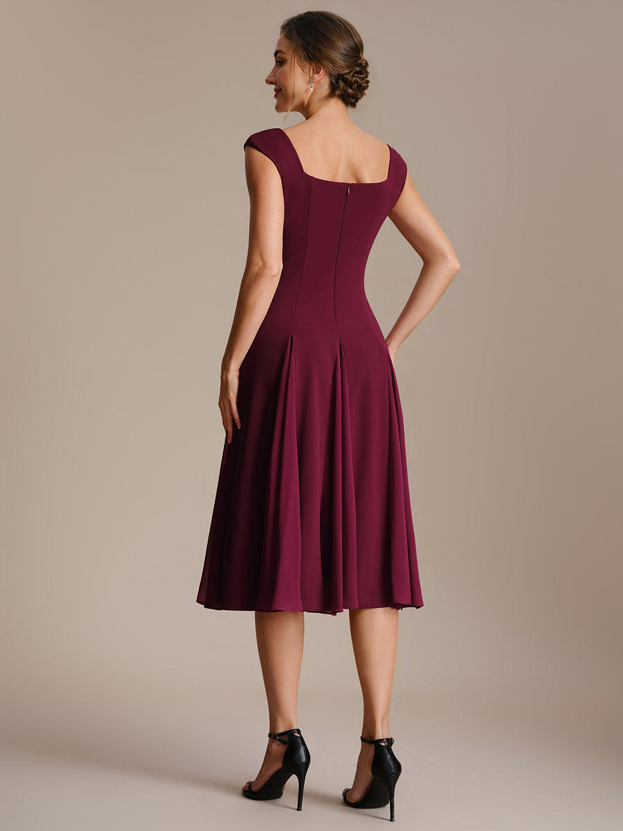 A-Line Midi Cap Sleeve Wedding Guest Dress #color_Burgundy