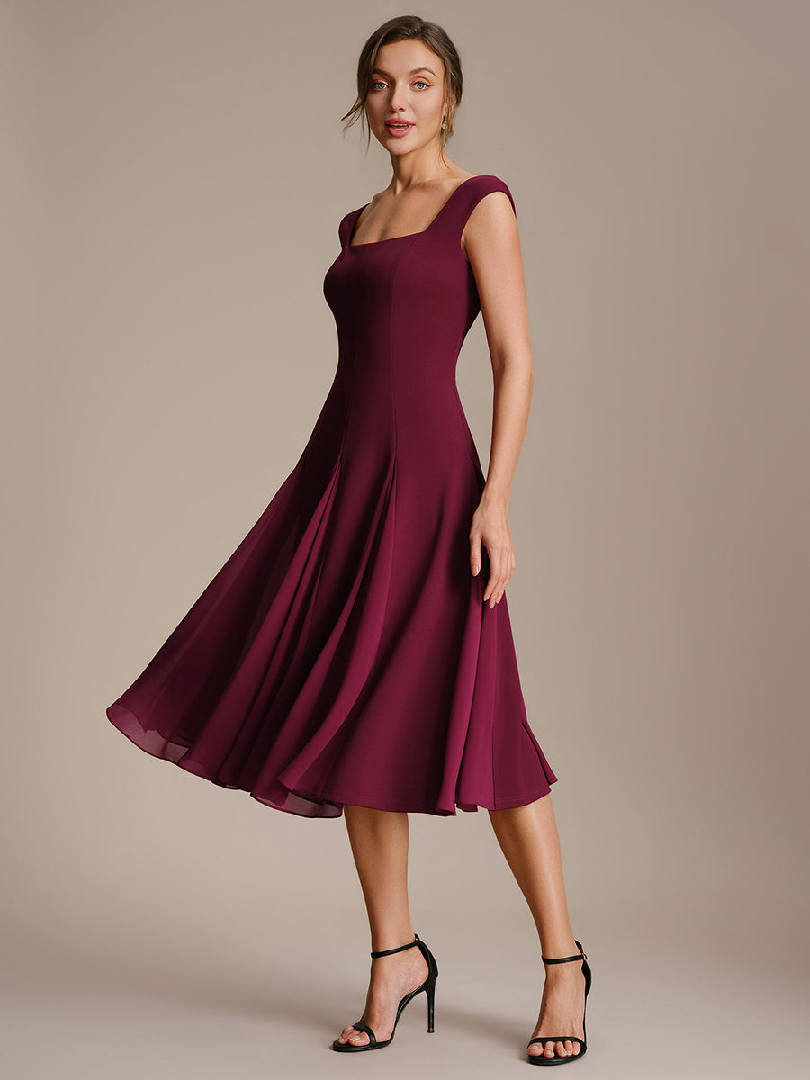 A-Line Midi Cap Sleeve Wedding Guest Dress #color_Burgundy