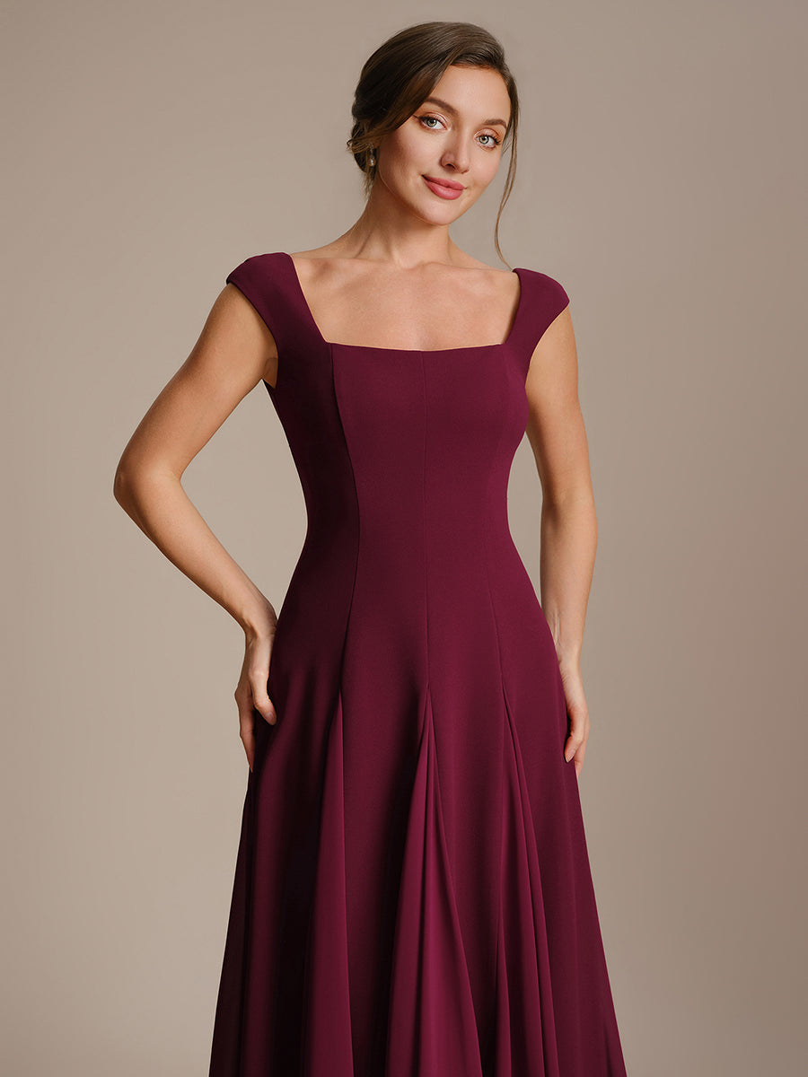 A-Line Midi Cap Sleeve Wedding Guest Dress #color_Burgundy