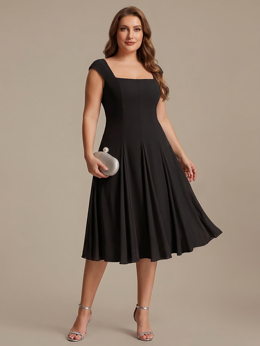 Plus Size Cap Sleeve Wedding Guest Dress #color_Black