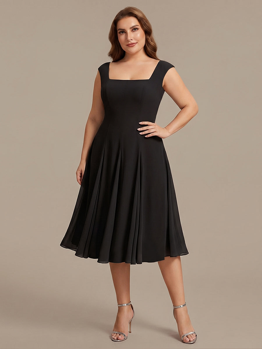 Plus Size Cap Sleeve Wedding Guest Dress #color_Black