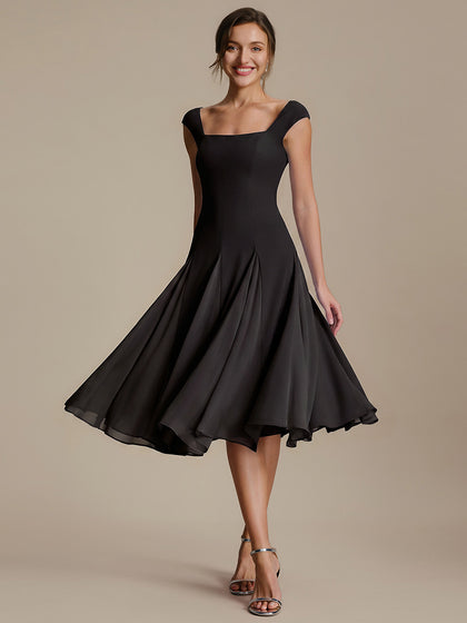 A-Line Midi Cap Sleeve Wedding Guest Dress