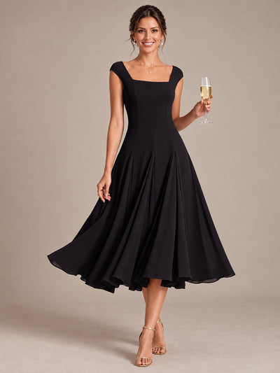 A-Line Midi Cap Sleeve Wedding Guest Dress