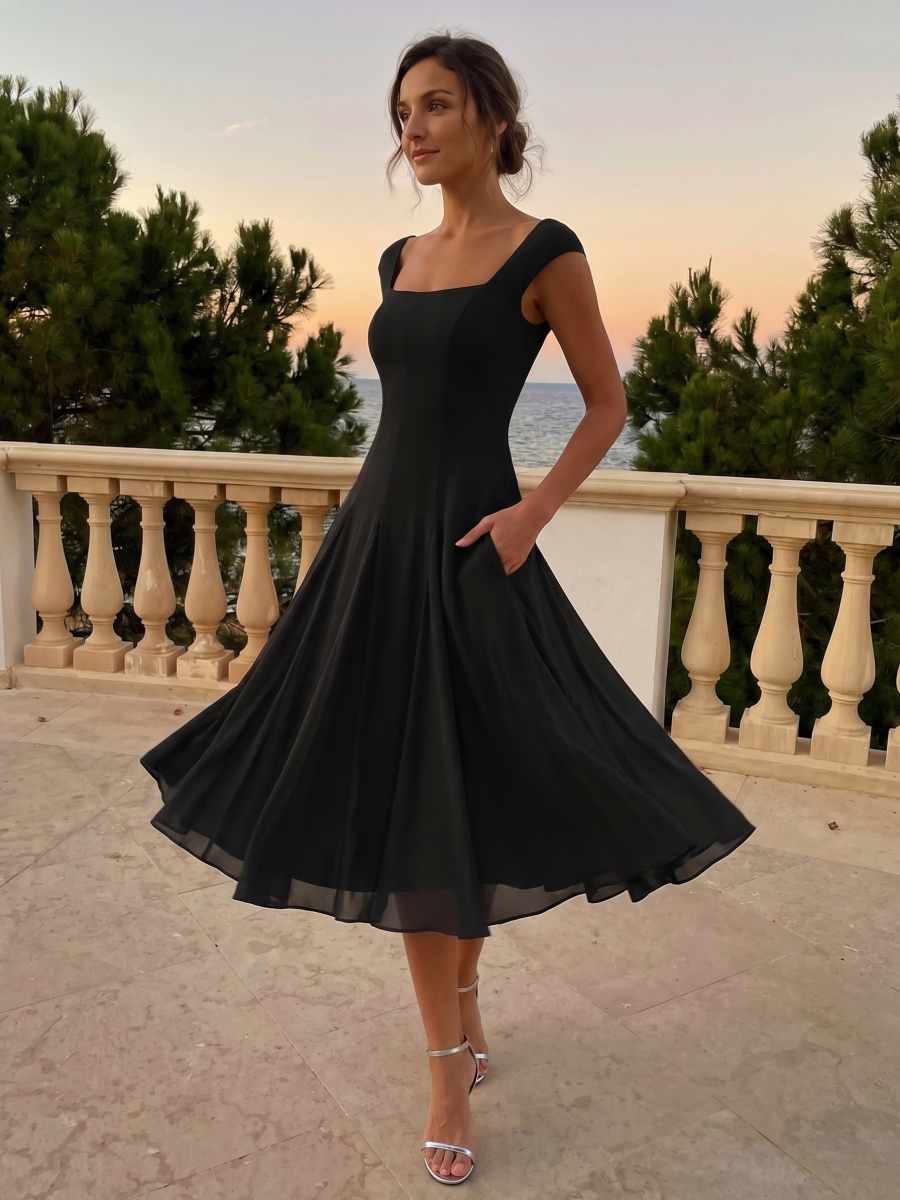 midi a line dresses for wedding guests Plus Size Patchwork Crepe Guest Dress Size:16W A-Line Mock Neck Long pattern-type_Included in Kit Ever pretty The sleeveless design and