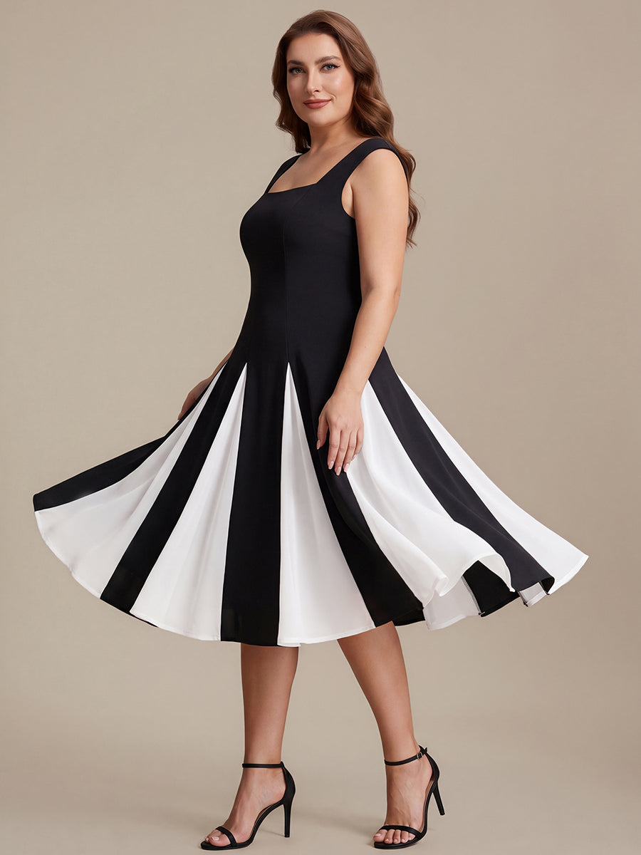 Plus Size Cap Sleeve Wedding Guest Dress #color_Ivory-Black