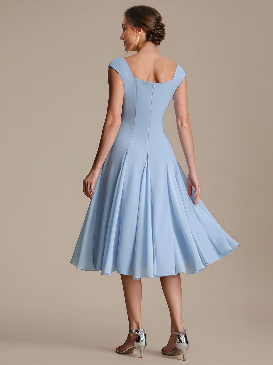 A-Line Midi Cap Sleeve Wedding Guest Dress #color_Ice Blue