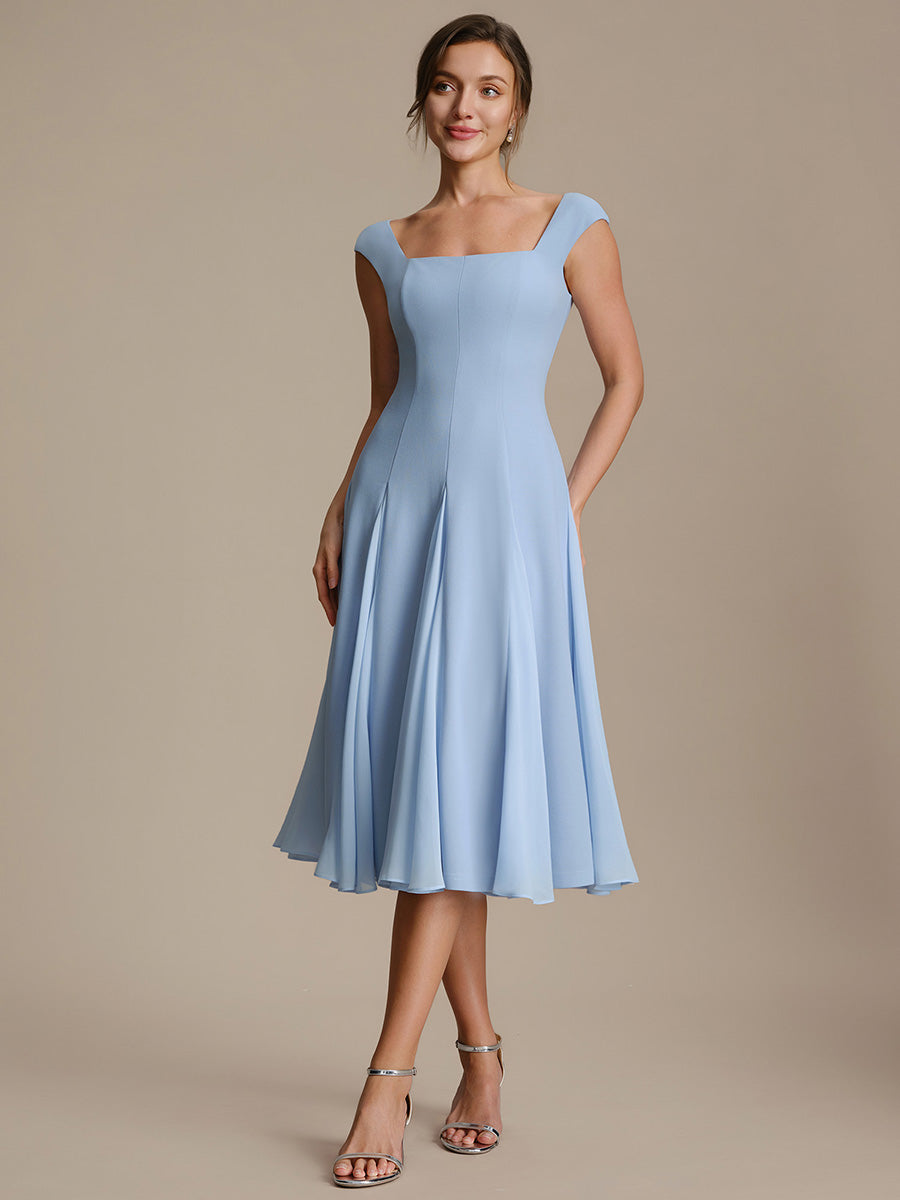 A-Line Midi Cap Sleeve Wedding Guest Dress #color_Ice Blue