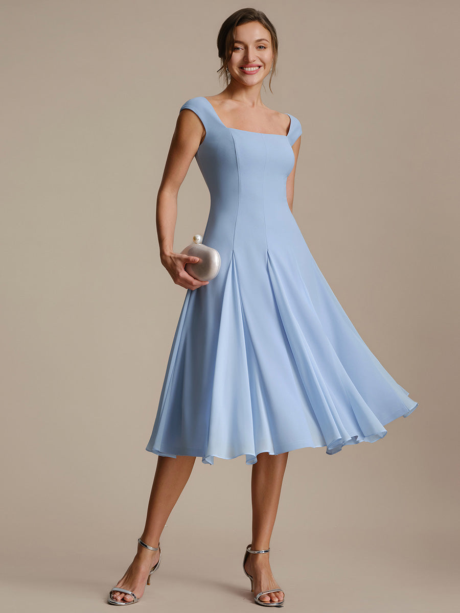 A-Line Midi Cap Sleeve Wedding Guest Dress #color_Ice Blue