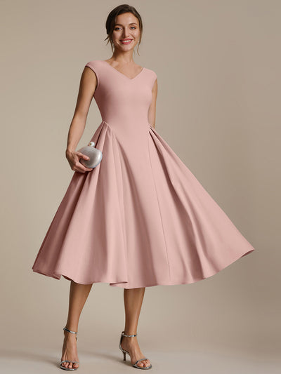 Pleating Crepe Cap Sleeve Wedding Guest Dress