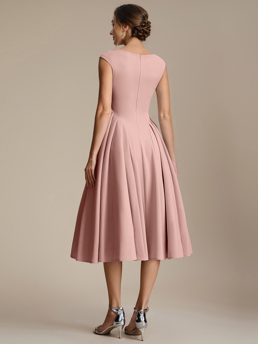 Pleating Crepe Cap Sleeve Wedding Guest Dress #color_Dusty Rose