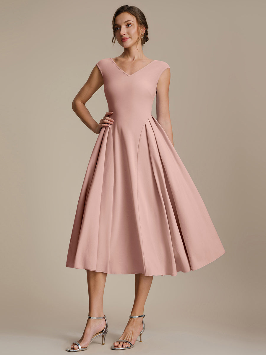 Pleating Crepe Cap Sleeve Wedding Guest Dress - Ever-Pretty US