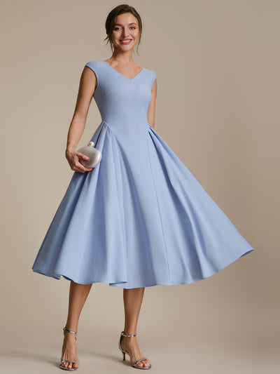 Pleating Crepe Cap Sleeve Wedding Guest Dress