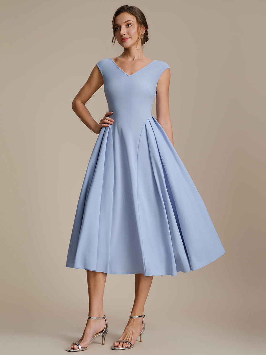 pale blue wedding guest dress Pleating Crepe Cap Sleeve Package Contents Size:40 Short 250724 Comment down for links🎀🌷,