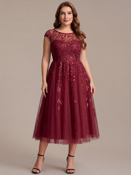 Plus Size See-through Sequin Wedding Guest Dress